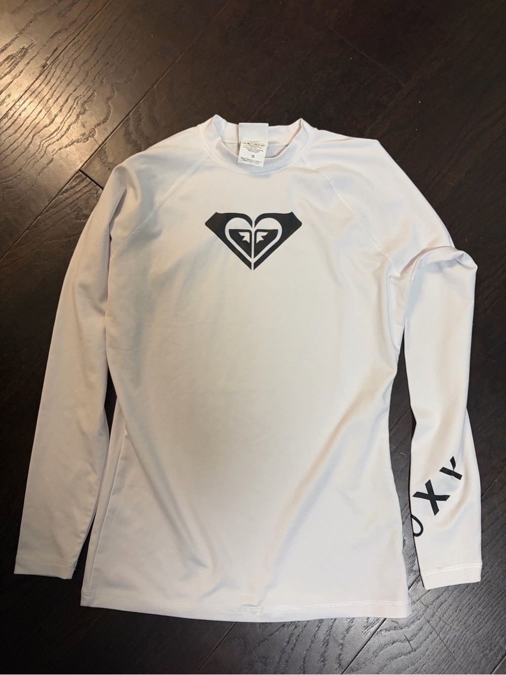 Roxy White Long-Sleeve Girls' Rashguard with Black Logo